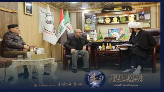 المحافظ يزور برفقة قائد شرطة النجف فرقة الإمام علي القتالية ويلتقيان قائدها الشيخ طاهر الخاقاني