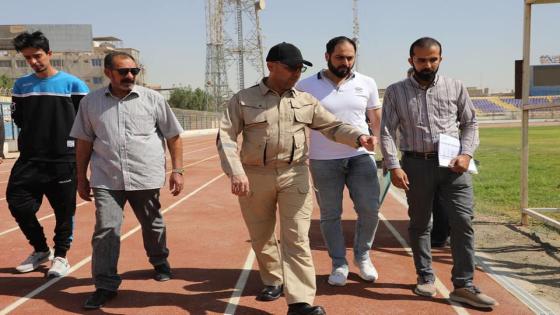 المحافظ يتابع اعمال تأهيل مضمار الجري لملعب النجف الرياضي