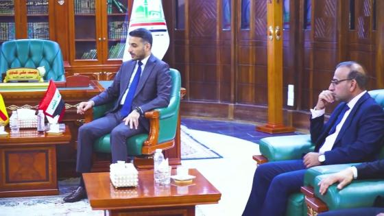 جانب من لقاء محافظ النجف الاشرف المهندس يوسف كناوي مع السفير الاسباني لدى العراق السيدة إليثيا ريكو